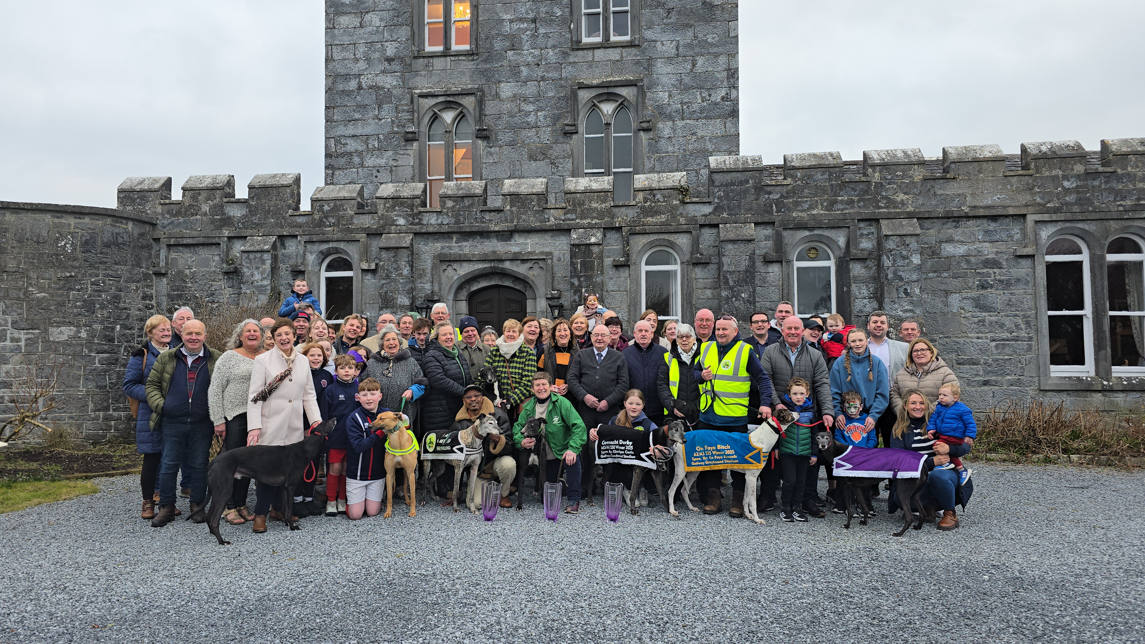 A large group gathered at Kilcolgan Castle in County Galway for the launch of the 2025 Kilcolgan Castle Connacht Derby at Galway Greyhound Stadium Pic: Dawn Quinn GRI Image shows a large group gathered at Kilcolgan Castle in County Galway for the launch of the 2025 Kilcolgan Castle Connacht Derby at Galway Greyhound Stadium Pic: Dawn Quinn GRI