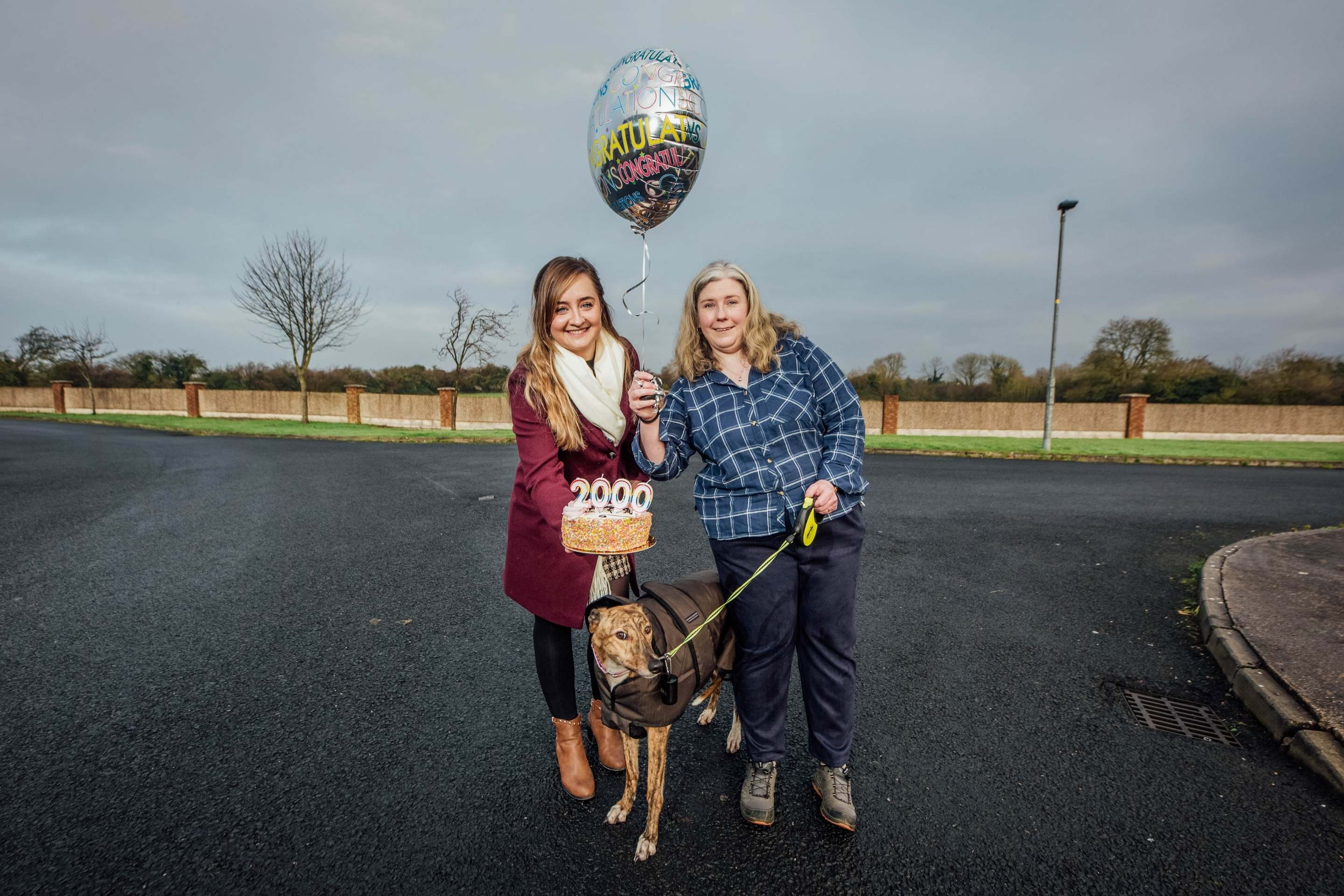 Joanne Murray (GRI) and Catherine Smith with Rosie the 200th greyhound adopted through the Irish Retired Greyhound Trust.