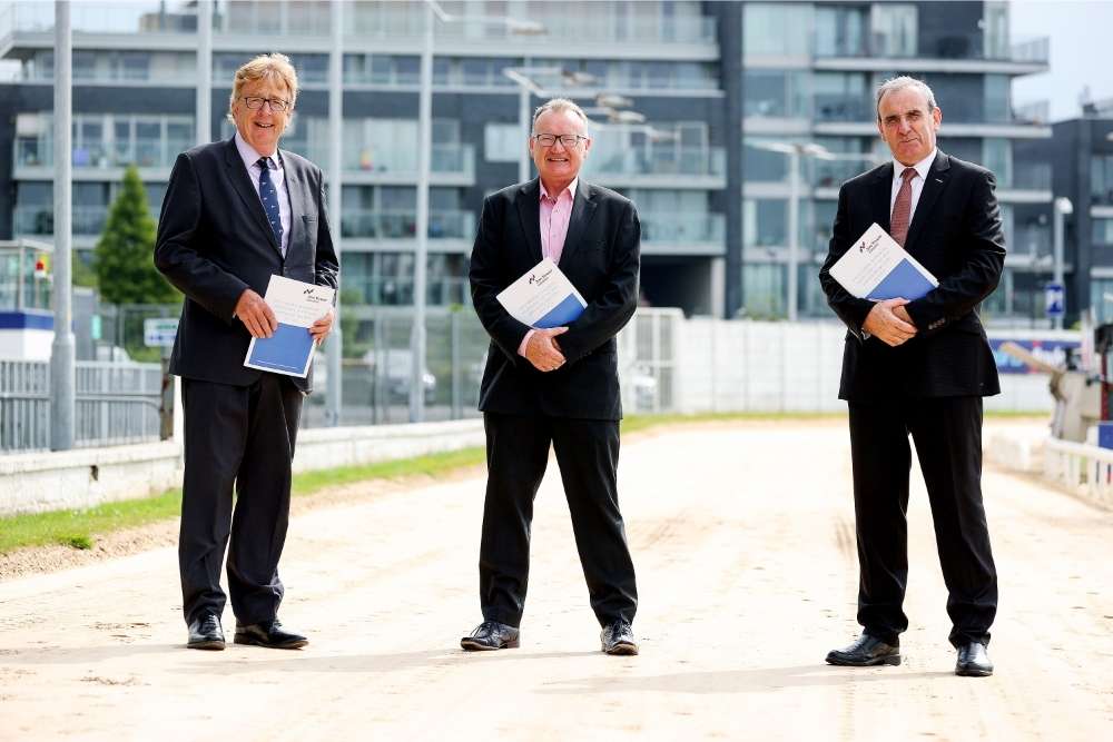 Frank Nyhan, Chairman RCÉ/GRI, Jim Power, Economist, and Gerard Dollard, CEO RCÉ/GRI pictured at the launch of the Jim Power report into The Economic & Financial Significance of the Irish Greyhound Industry 
