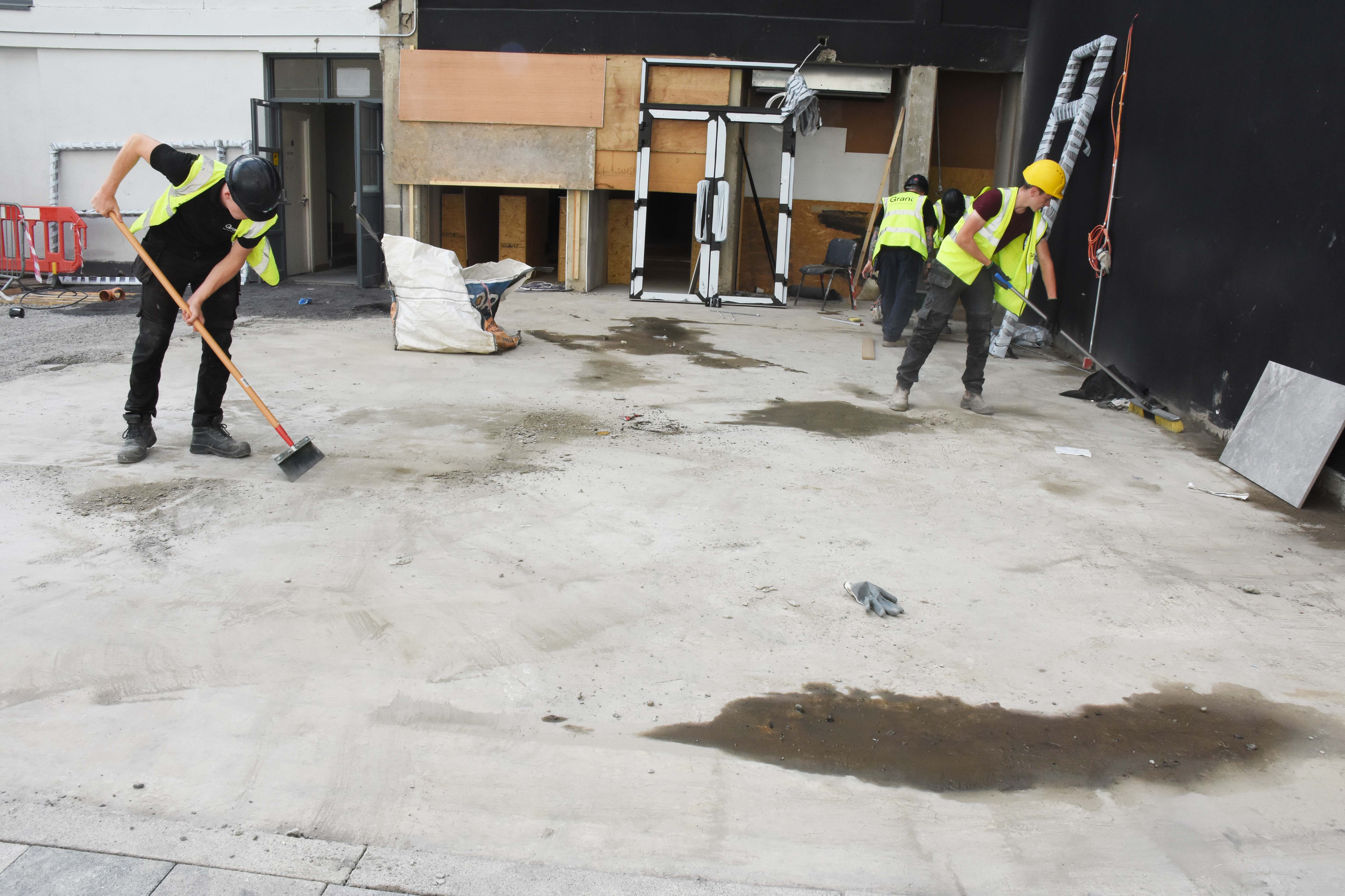 Image shows redevelopment works in the new cafe area which includes outdoor seating in Shelbourne Park Greyhound Stadium