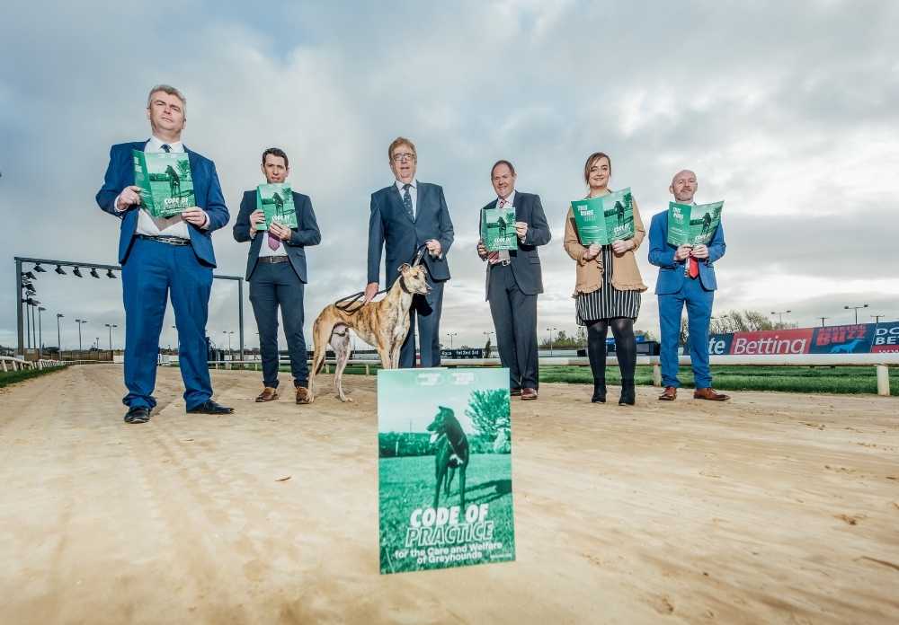 Greyhound Racing Ireland (GRI) / Rásaíocht Con Éireann (RCÉ) today (Tuesday, 16 November 2021) launched a new Code of Practice that applies to any person who keeps, breeds, rears, trains, races, trades or transports a greyhound in Ireland. The Code is the latest in a series of GRI care and welfare initiatives being progressed, including the provision of care and foster care centres, the introduction of an expanded inspection programme for greyhound establishments, the operation of a Greyhound Injuries Support Scheme, and the recent commissioning of the Rásaíocht Con Éireann Traceability System (RCÉTS).  L-R Pat Herbert (Director of Regulation, Care & Welfare, Philp Peake (Interim CEO), Frank Nyhan (Chairman RCÉ), William Fitzgerald (Veterinary Director), Joanne Murray (Welfare Officer) & Barry Coleman (Care & Welfare Manager).