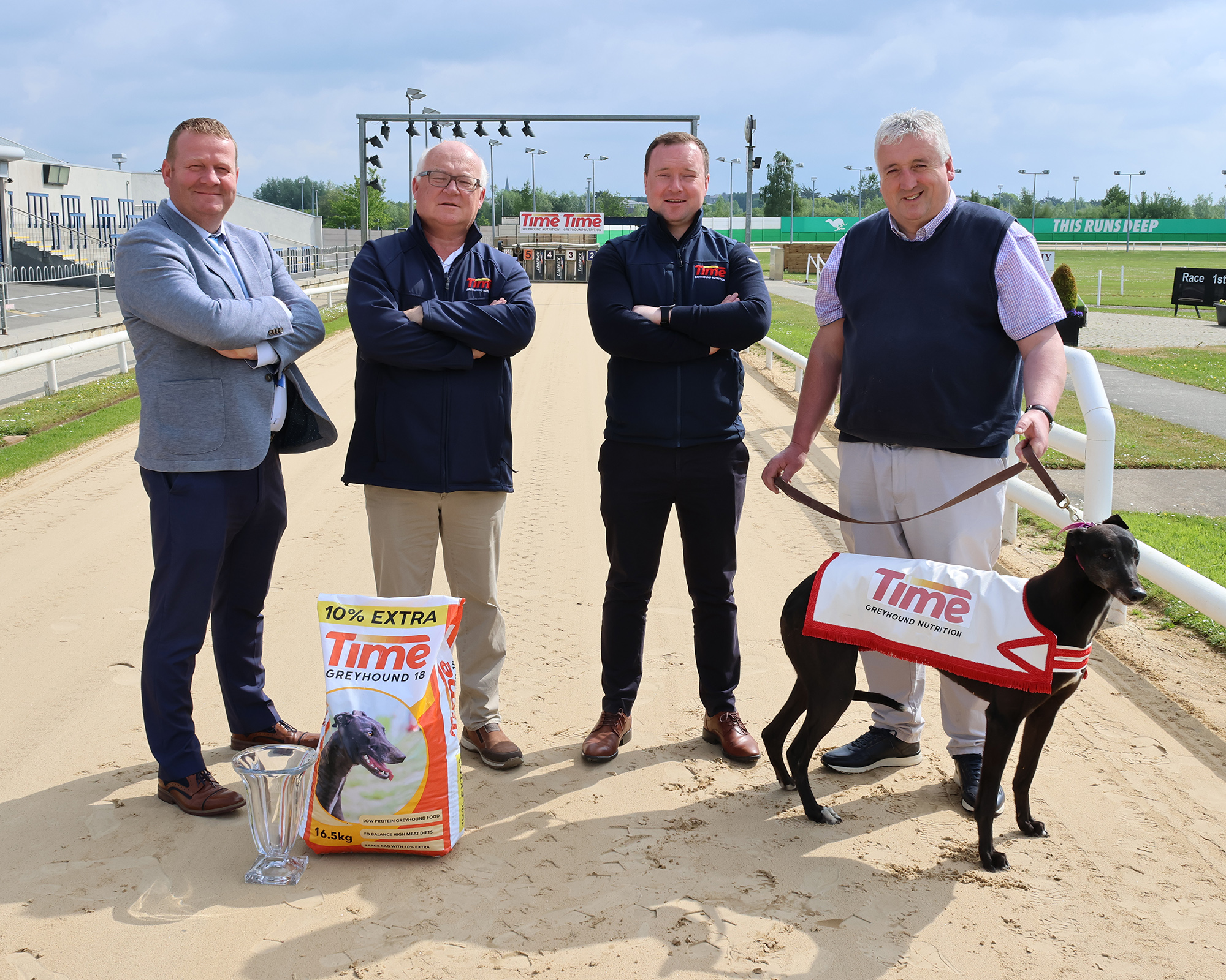 Derek Frehill, Director of Racing, Willlie Rigney and Shane Rigney of Time Greyhound Nutrition, and Jody Thompson of Limerick Greyhound Stadium launching the 2025 Time Club Derby which gets underway on the 30th and 31st May Image shows Derek Frehill, Willie Rigney, Shane Rigney and Jody Thompson launching the 2025 Time Club Derby competition at Limerick Greyhound Stadium